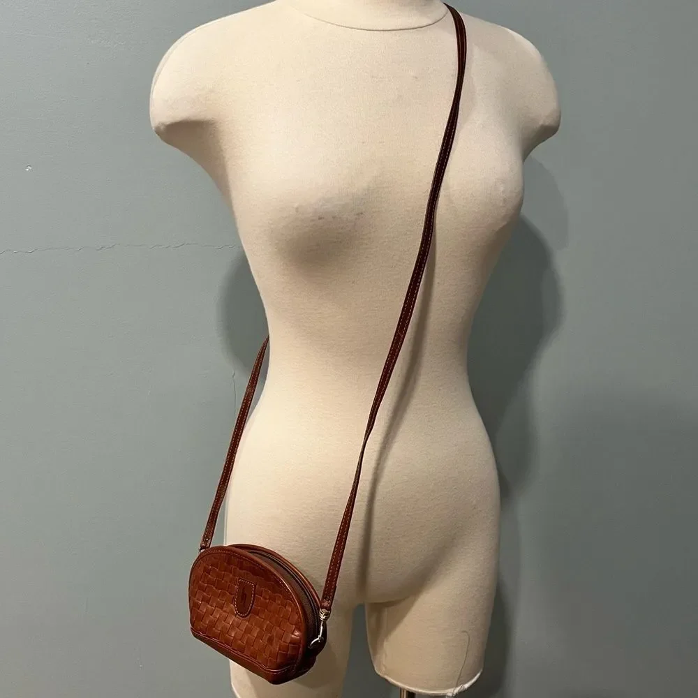 Vintage Hartmann By Lombardo Small Woven Brown Leather Crossbody Bag
